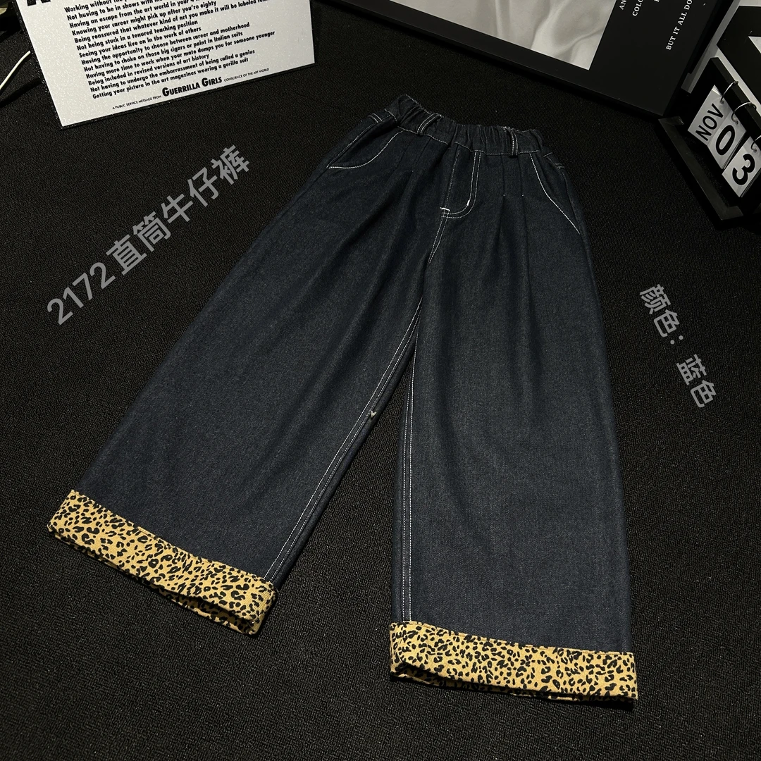 【H93潮牌加绒牛仔裤】男女童2024冬季奥粒绒牛仔百搭直筒裤7271