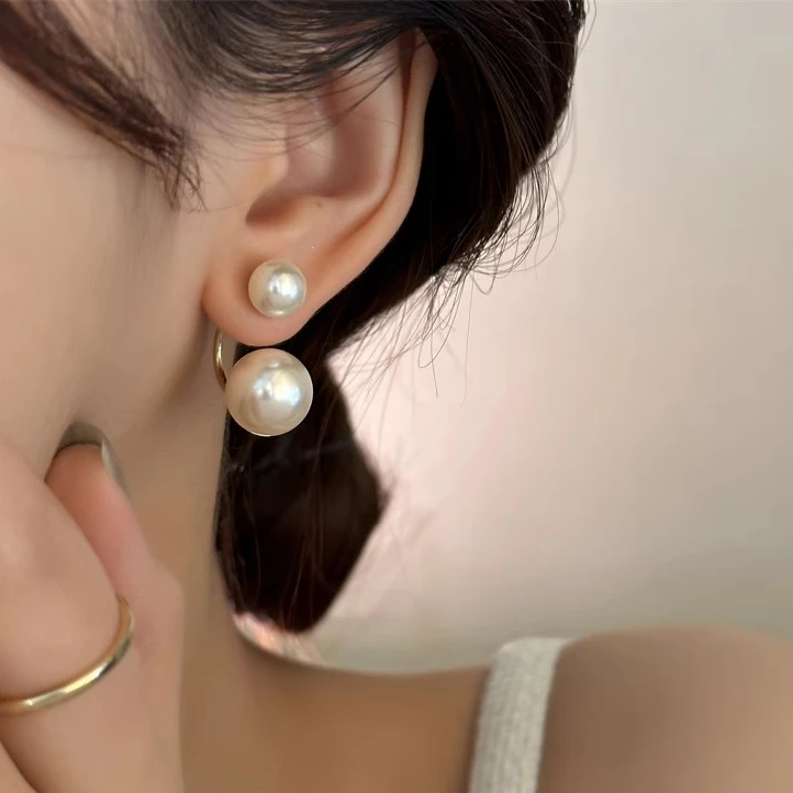 S925银针珠珠耳环女2025新款爆款气质耳钉小众设计感高级两戴耳饰