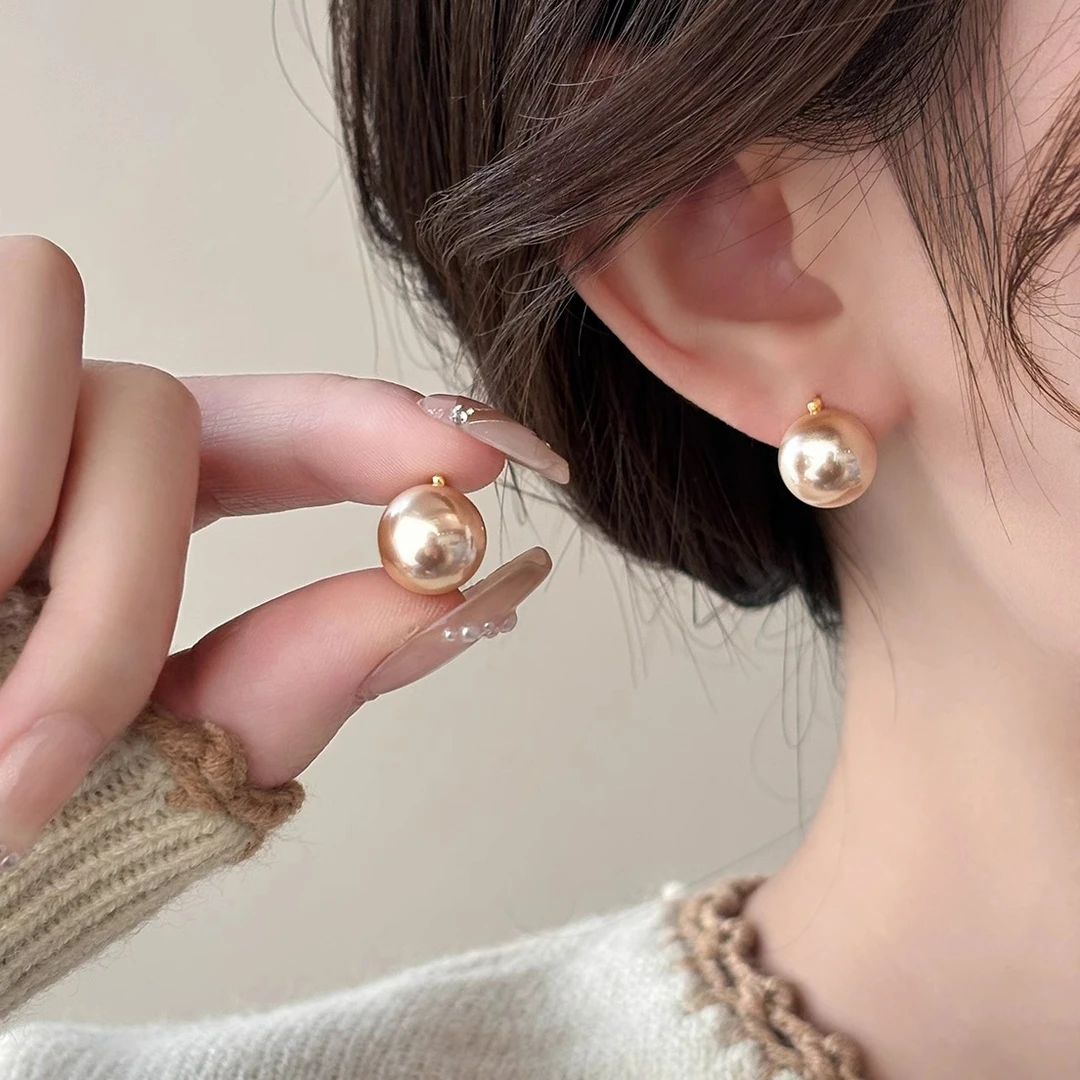 香槟色耳扣女轻奢小众气质百搭显白耳环2025高级设计感耳钉耳饰品