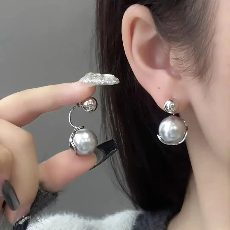 轻奢小众设计感耳环个性灰珠珠耳钉2025新款爆款高级时尚气质耳饰