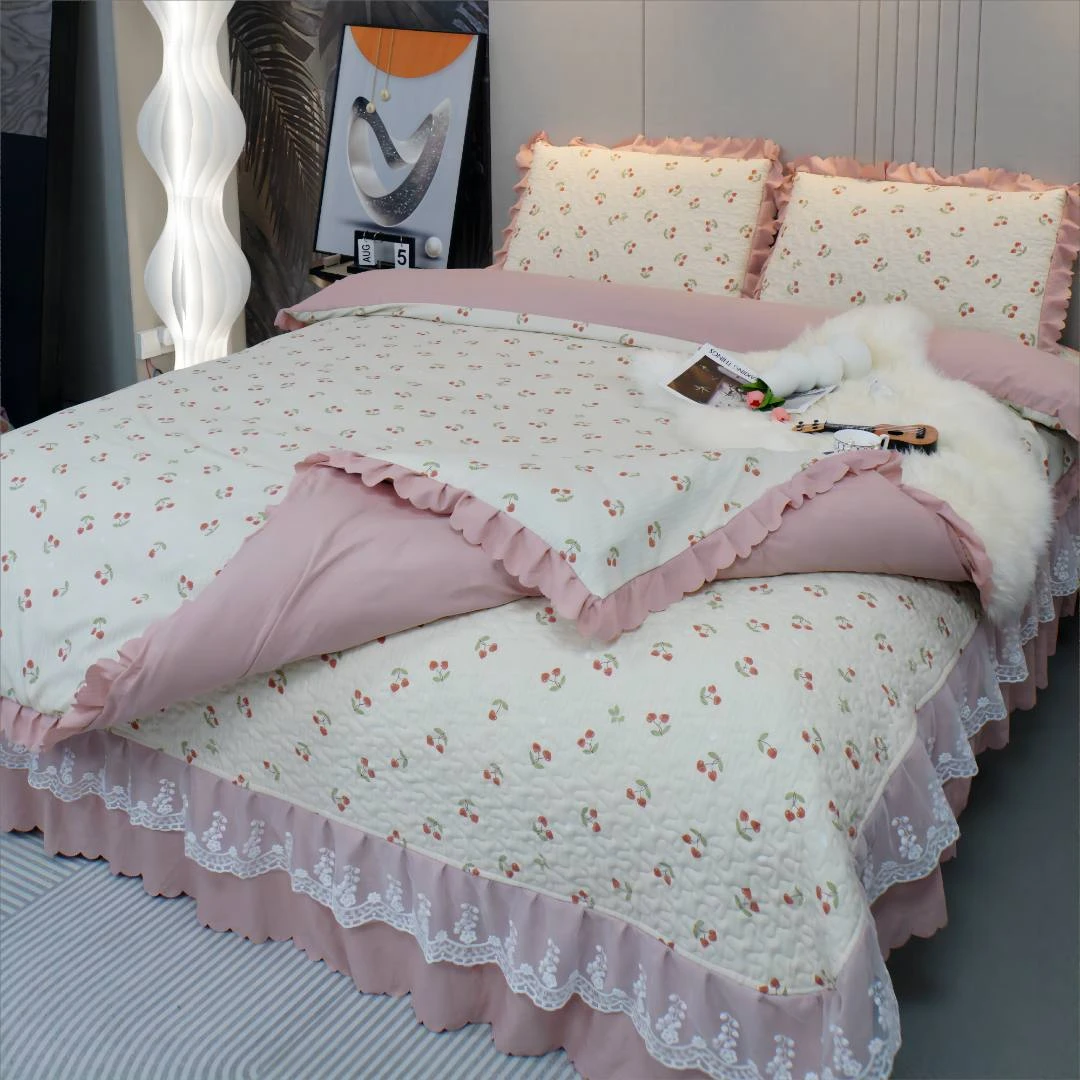 四季被套床盖三四件套韩版公主风蕾丝绗缝亲肤透气机洗居家好物