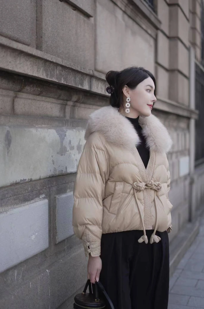 狐狸毛领加厚90韩版白鸭绒羽绒服秋冬显瘦冬季短款羽绒服网红洋气