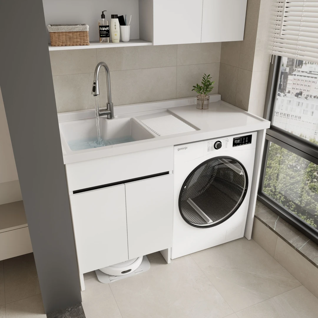 蜂窝铝阳台柜扫地机器人柜防水防潮肤感一体柜石英石带搓衣板定制