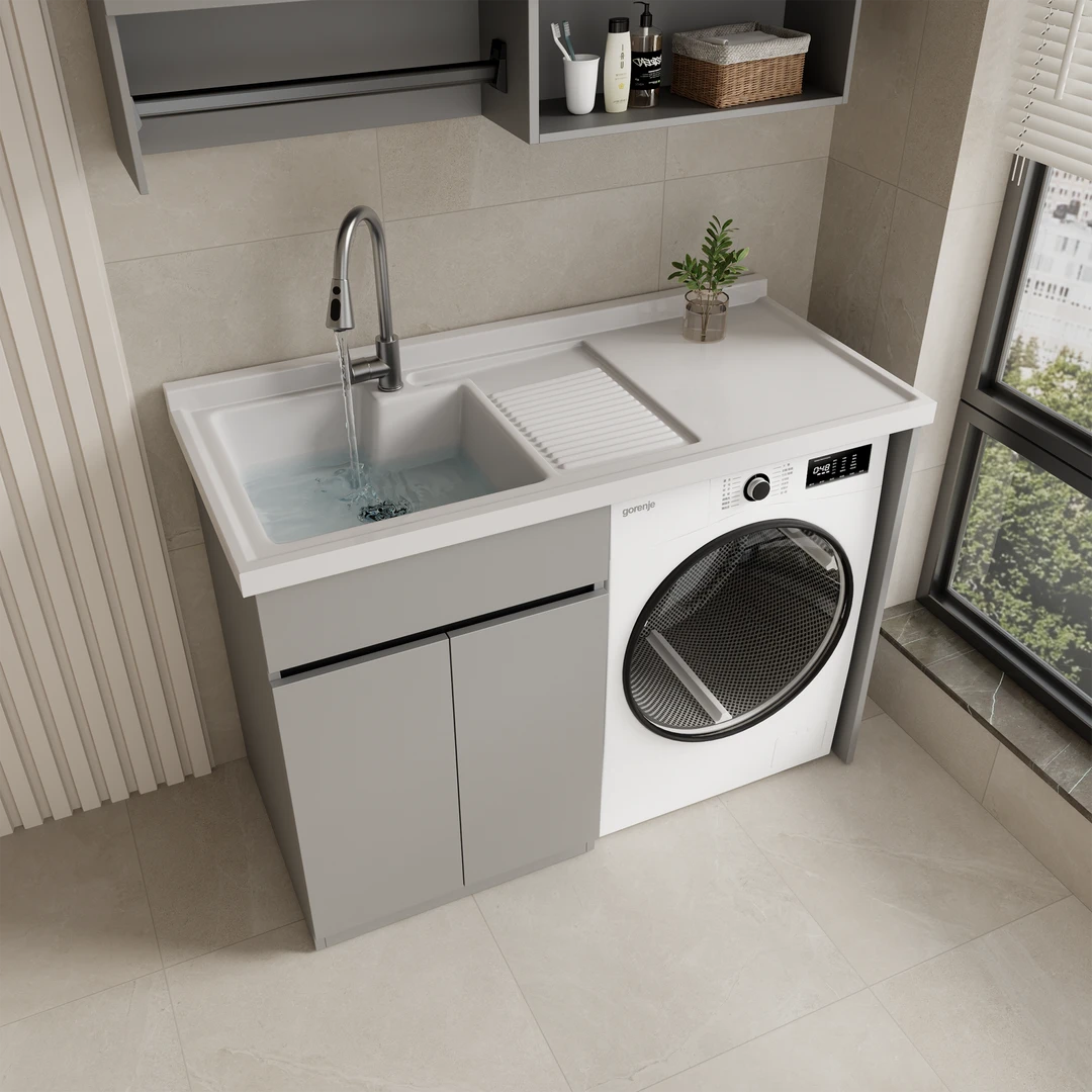 肤感蜂窝柜阳台柜滚筒洗衣机石英石搓衣板一体柜防水防潮可定制