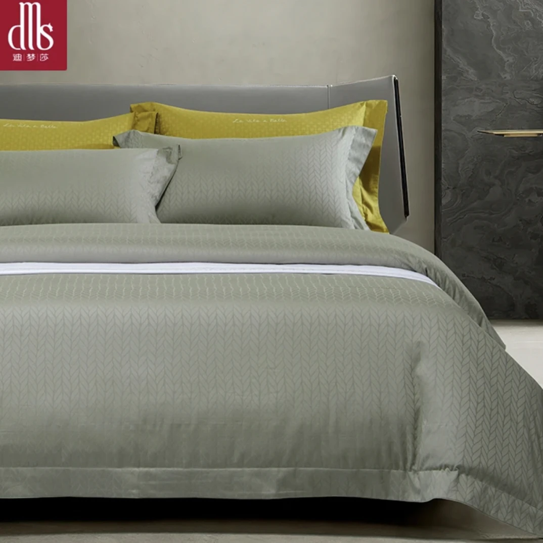 迪梦莎-2022新款云彩色织提花长绒棉四件套-慕云绿