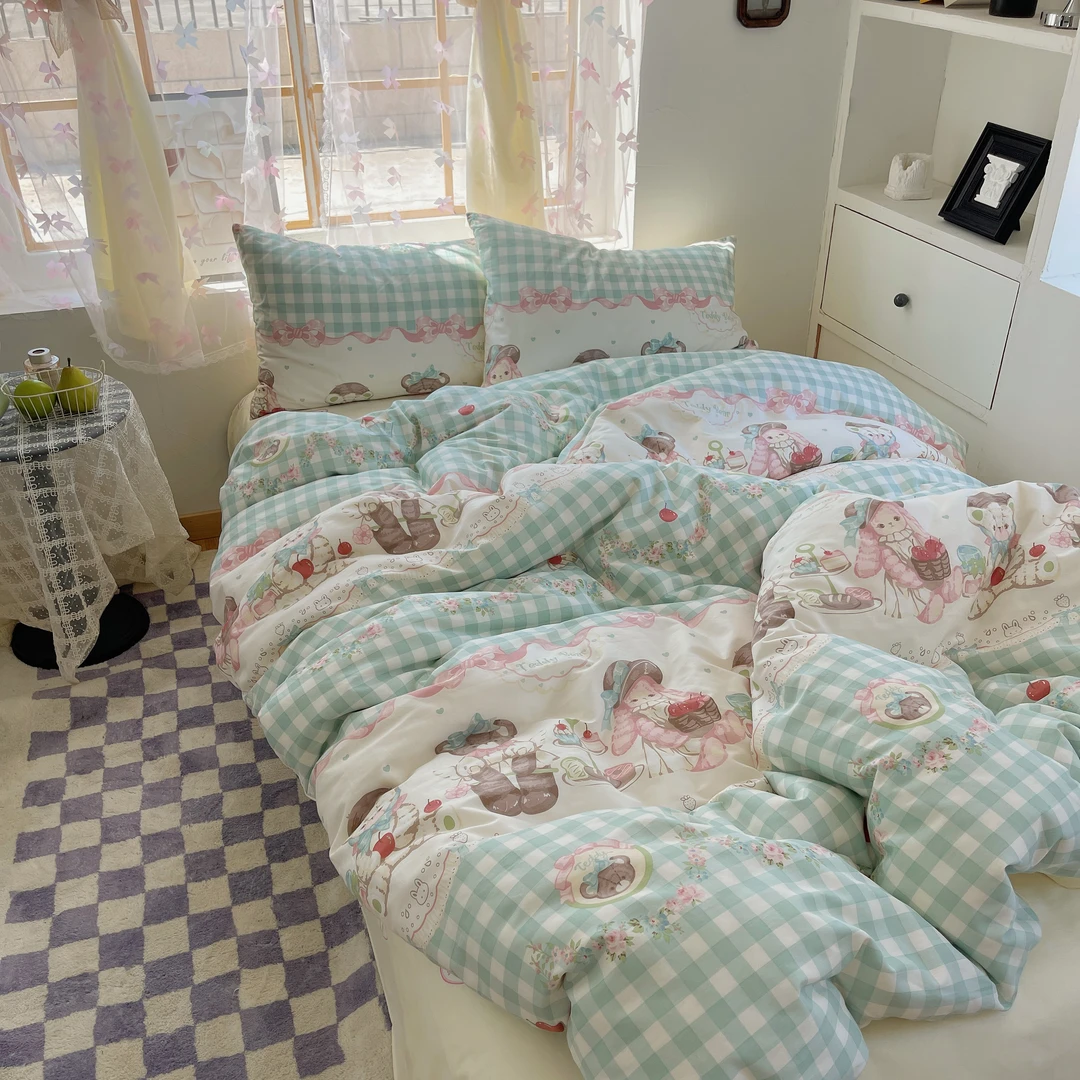 ins全棉四件套纯棉三件套被套洛丽塔风少女心床品双人学生宿舍