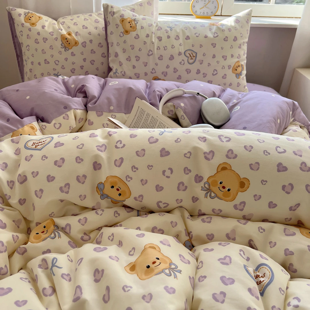 ins可爱小熊熊全棉四件套纯棉被套床单1.8米双人床品单人学生宿舍