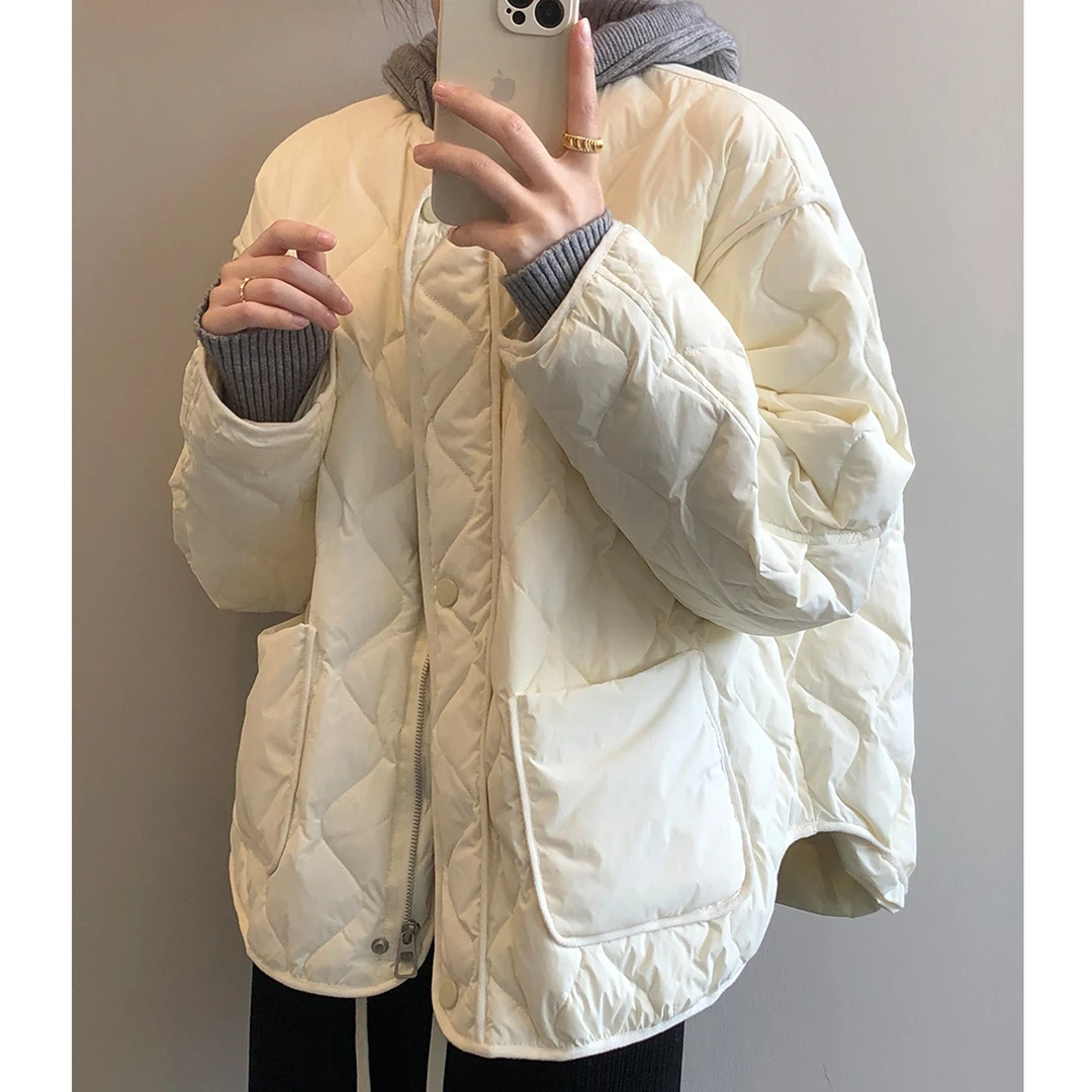 棉服女2025年冬季新款韩版宽松菱格时尚学生短款外套秋冬休闲棉衣