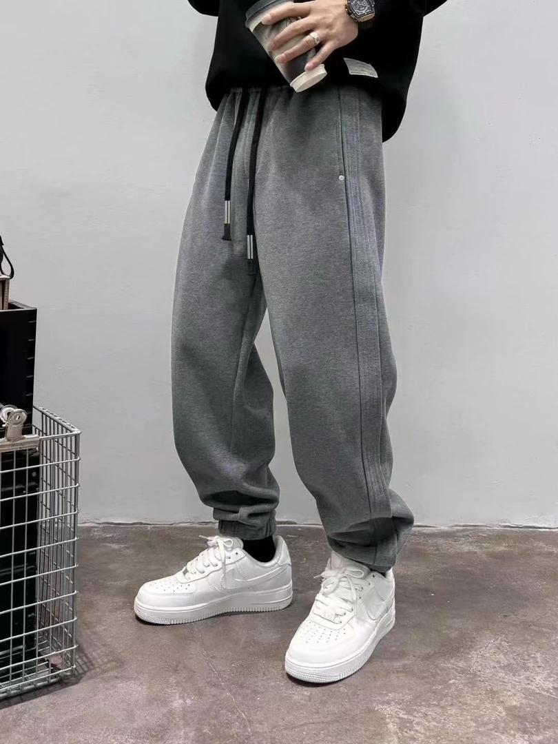 2024冬季新款加绒运动卫裤宽松束脚潮流休闲裤