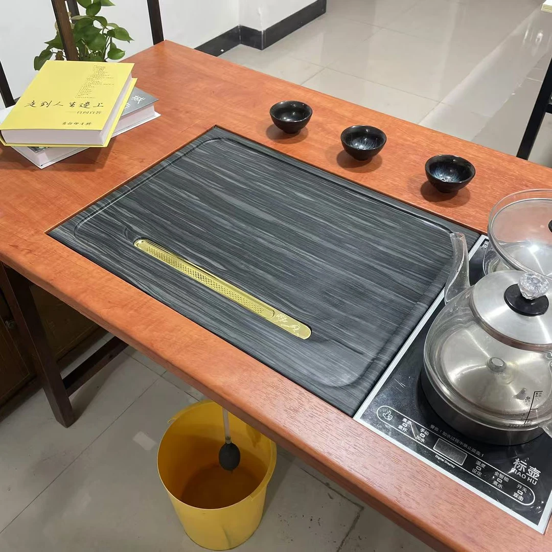 嵌入式茶盘下沉式内嵌式定制盖板中间漏水面板石茶盘石板整块原石