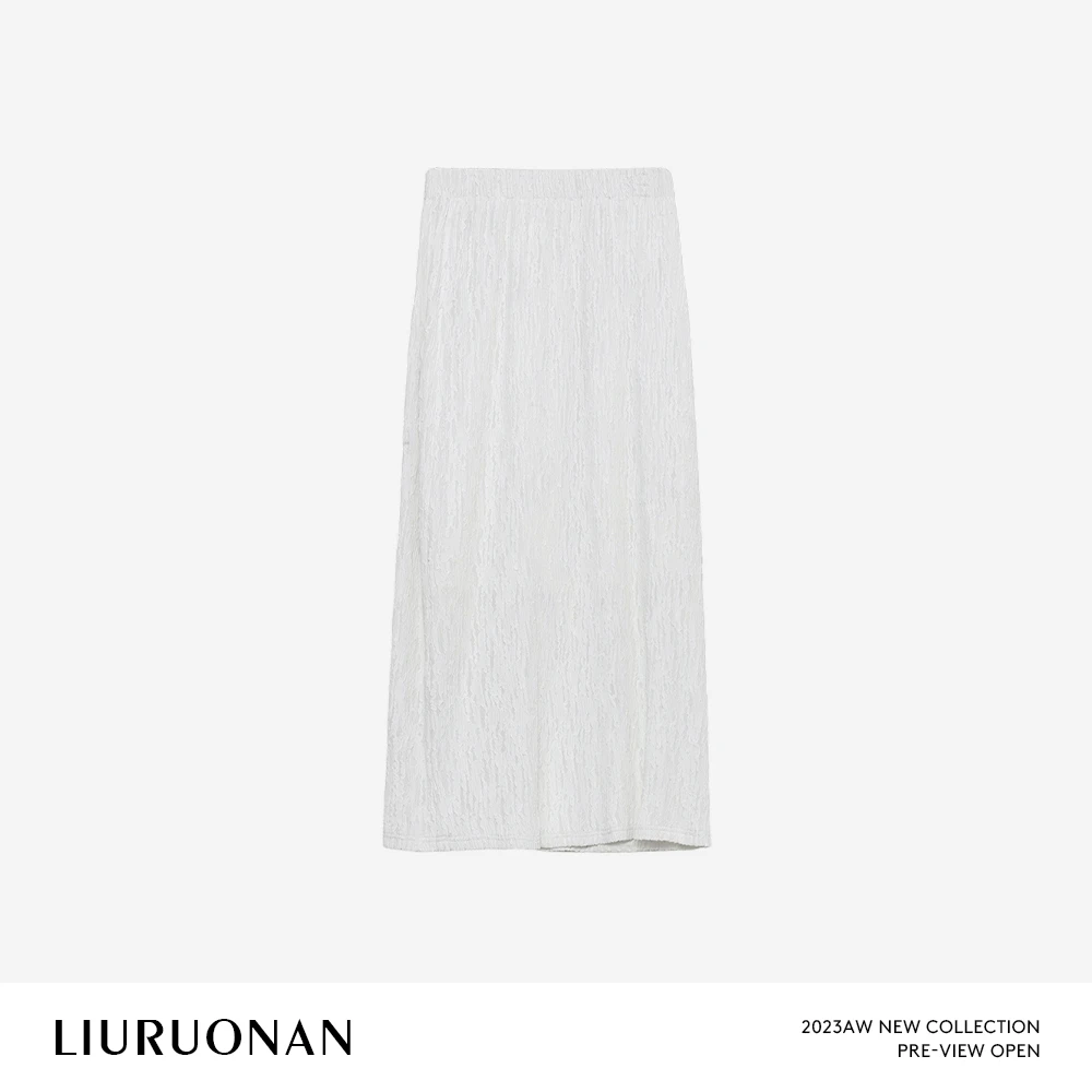 LIURUONAN 24AW 褶皱半身裙女秋季新款A字显瘦小众白色中长裙
