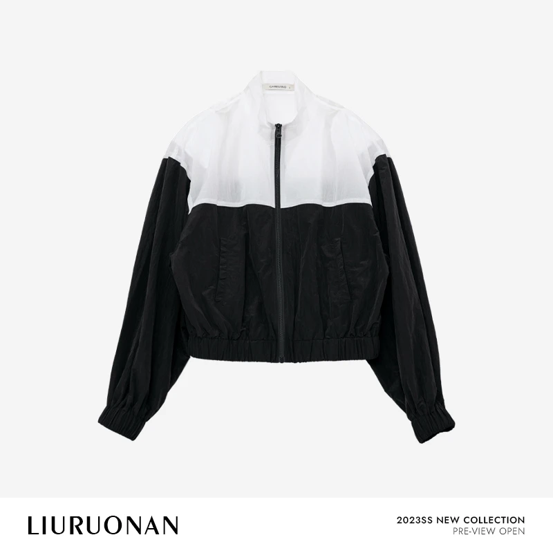 LIURUONAN 23SS 黑白拼接撞色立防晒衫夏季冲锋衣时尚长袖外套女