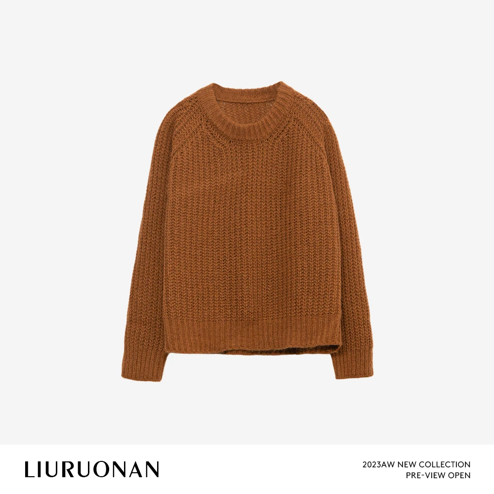 LIURUONAN 24AW 羊毛+马海毛纯色套头长袖毛衣宽松显瘦秋冬上衣女