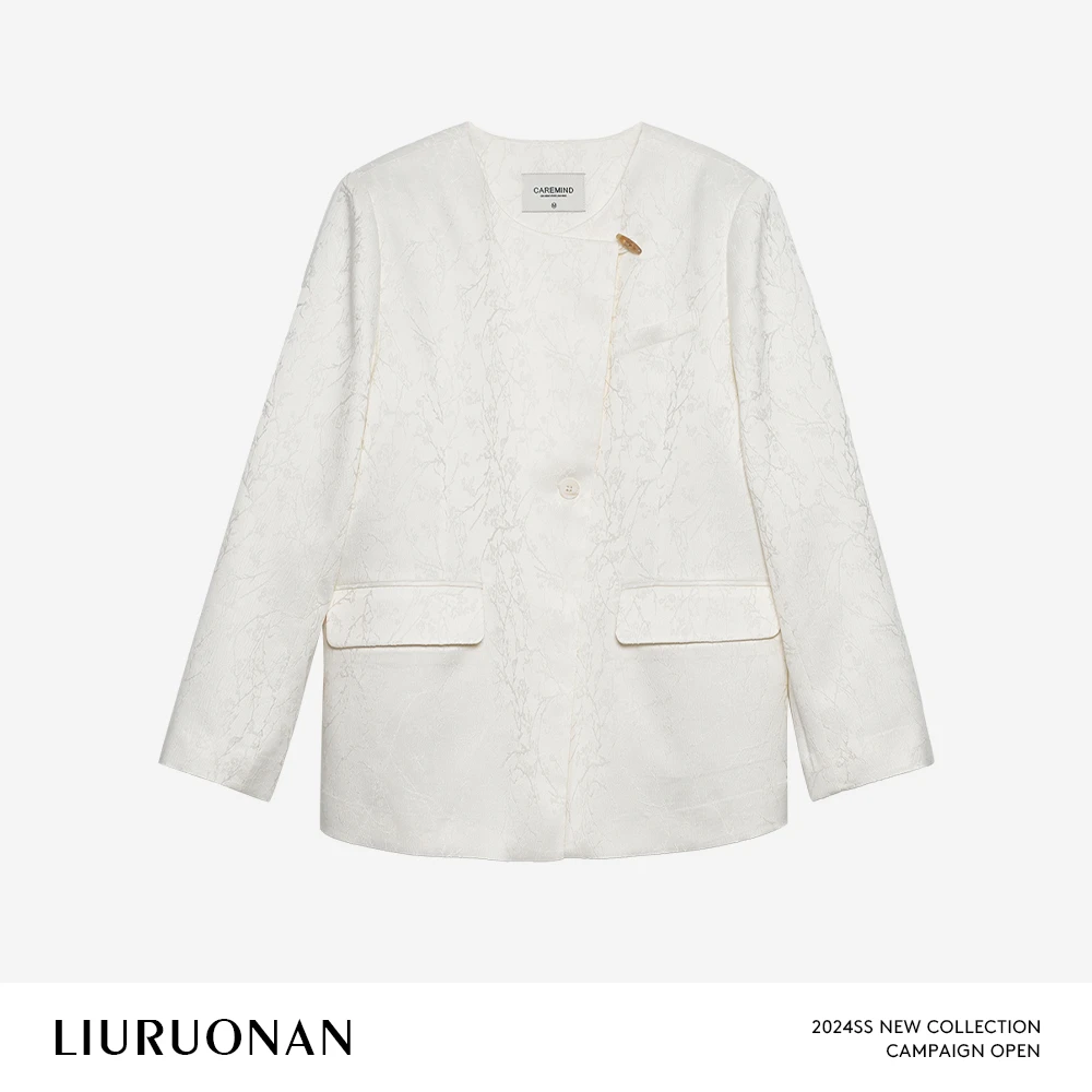 LIURUONAN 24SS 中式通勤白色西装外套气质高级感长袖牛角扣女装
