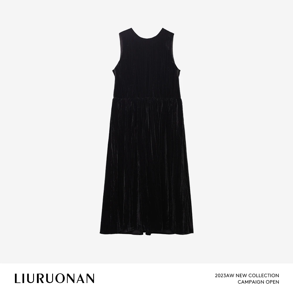 LIURUONAN 24AW 无袖丝绒背心裙小众设计感叠穿百搭中长裙女装