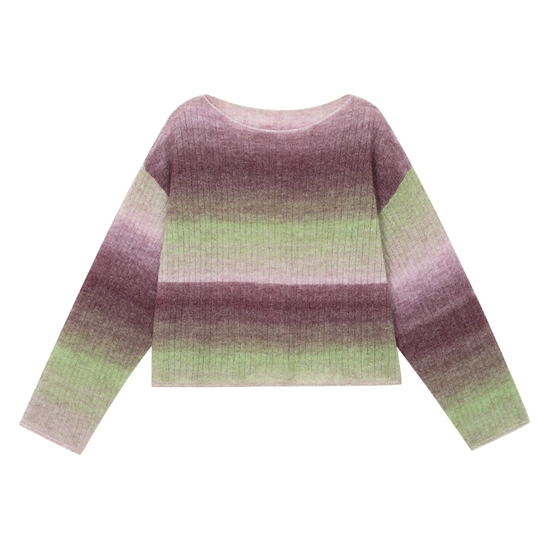 LIURUONAN 24AW 【多肉葡萄】彩色渐变毛衣女长袖圆领套头针织打底