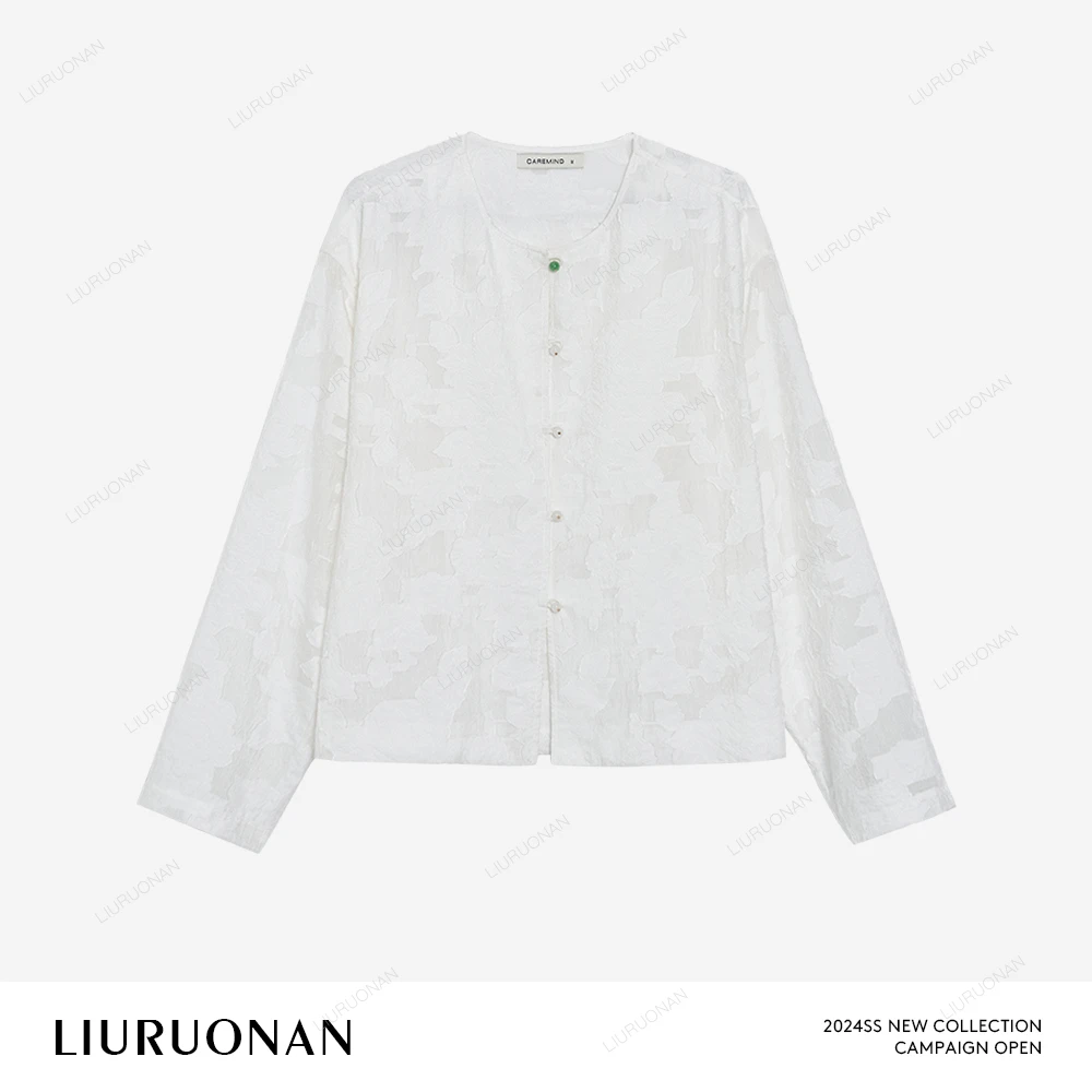 LIURUONAN 24SS 圆领浮雕提花薄外套新中式拼接设计小香防晒上衣