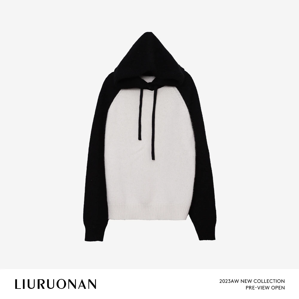 LIURUONAN 24AW 撞色毛针织衫连帽拼接套头毛衣