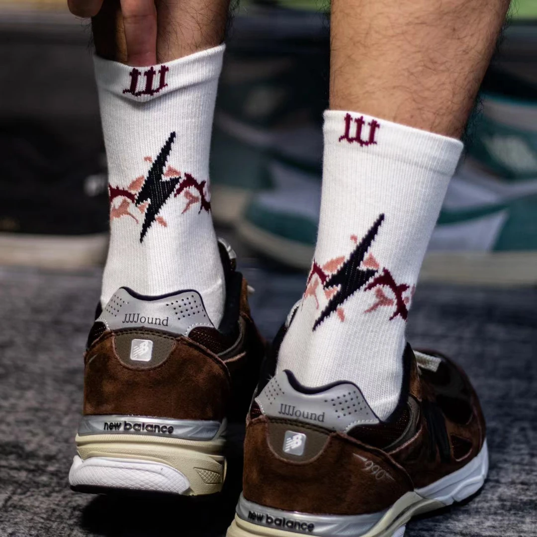 wassail原创闪电荆棘运动潮袜中筒袜透气棉袜复古美式棉袜精梳棉