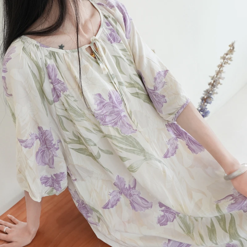 绵绸睡裙 人造棉睡裙100人棉夏季薄款短袖睡裙