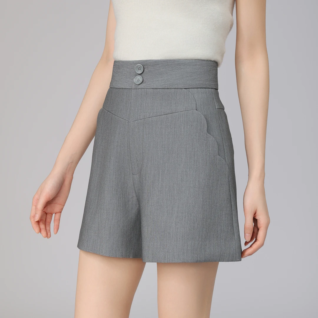 AMASS/阿玛施经典气质百搭黑色两粒扣时髦简约中高腰短裤5100427