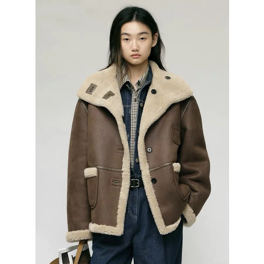 YOEYYOU休闲感廓形外套24冬新品设计师撞色两穿宽松夹克