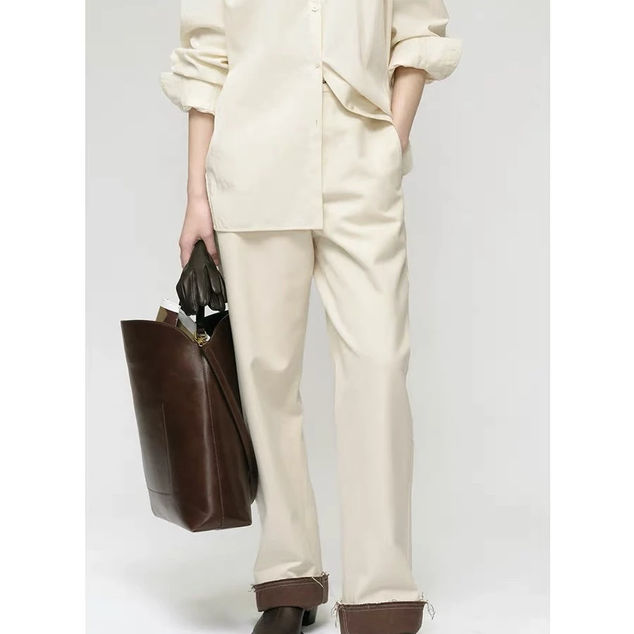 YOEYYOU下脚翻折茧型长裤24秋冬新品设计师款撞色缝线阔腿休闲裤