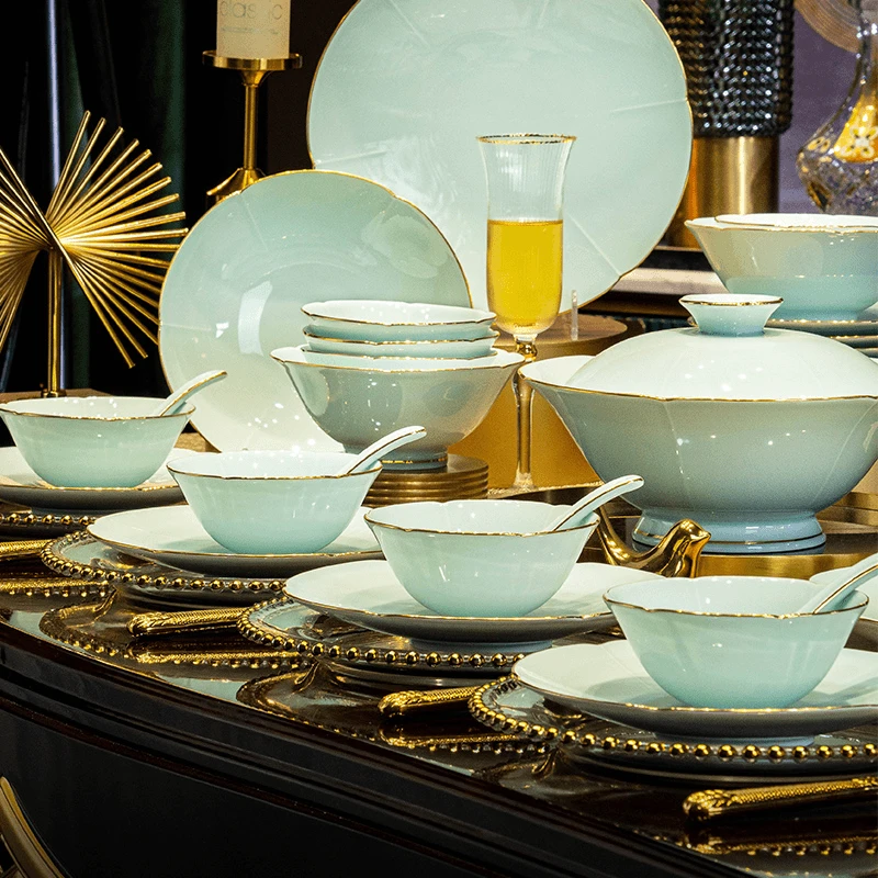 宋青葵口多规格可选高白泥景德镇简约轻奢家用高档餐具碗碟盘