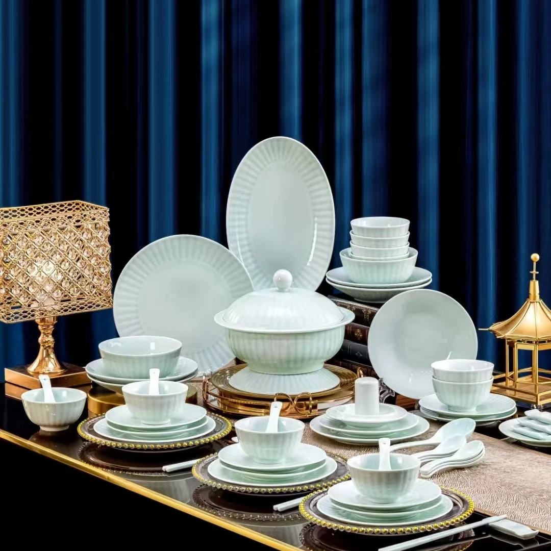 【洛威】五福临门74件釉下彩十人食热销爆款餐具套装