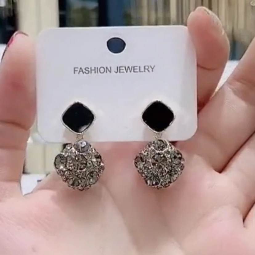 铜合金耳饰 菱形百搭耳坠防过敏耳环气质手工素款精致