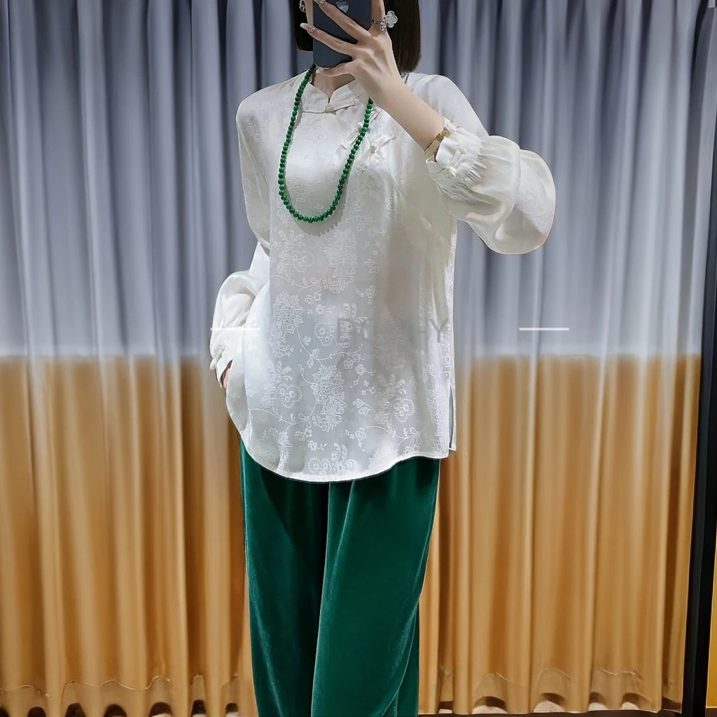 《衣家推荐》时尚新中式国风立领斜襟盘扣提花衬衫