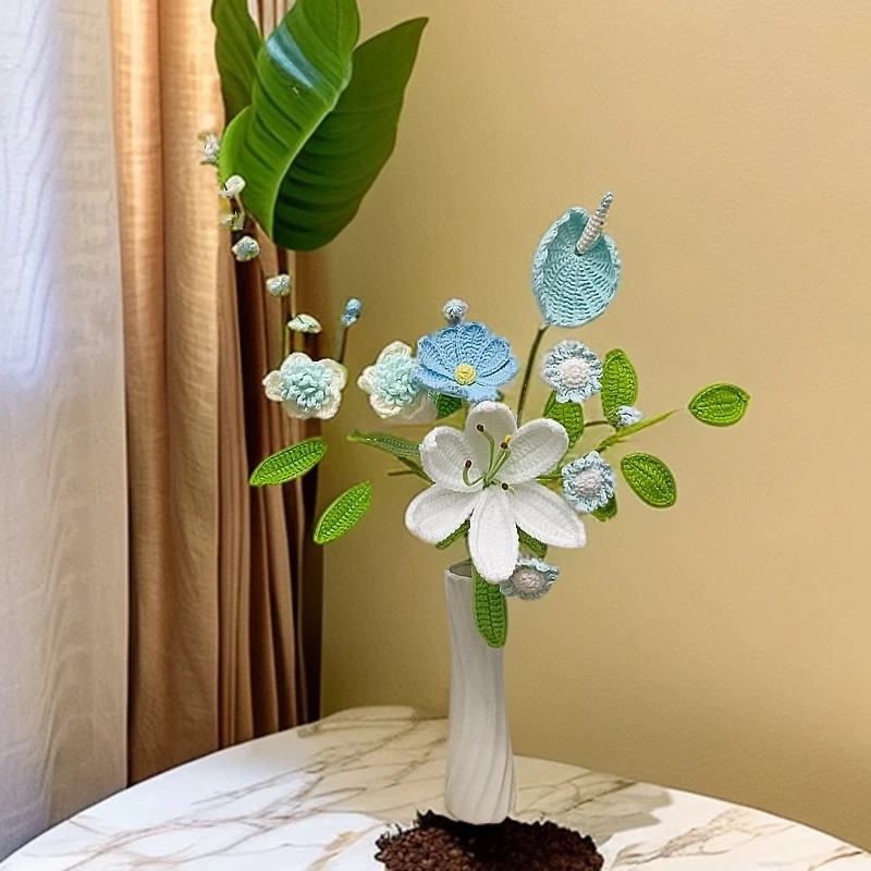 创意手工毛线花针织花节日送礼卧室客厅花艺摆件