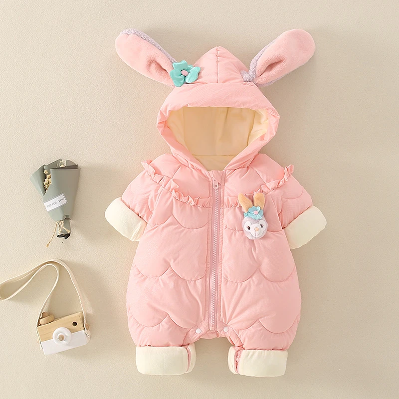新生婴儿衣服秋冬装超萌可爱女宝宝连体衣保暖外出棉服加厚爬爬服