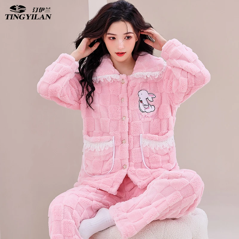 新款可外穿秋冬睡衣女妈妈珊瑚绒加厚保暖加绒居家洋气套装家居服