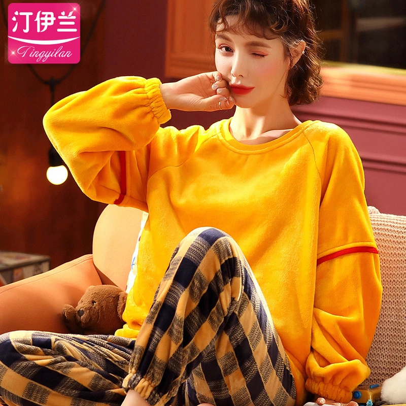可外穿新款女睡衣冬款加厚长袖套装珊瑚绒加绒冬季家居服爆款秋冬