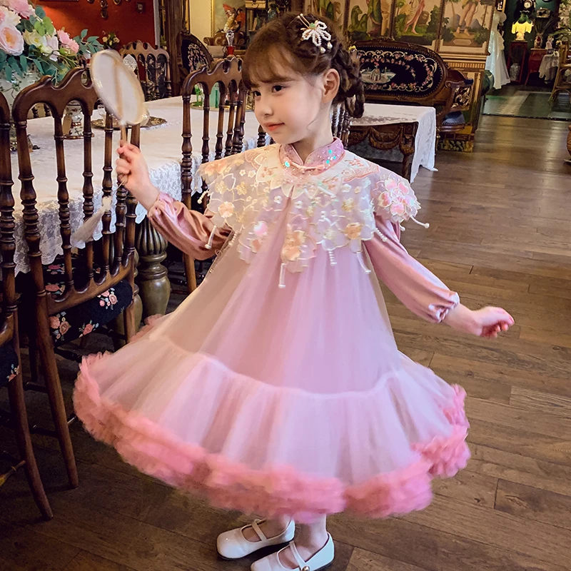 米米哈罗女童汉服秋装儿童中国风连衣裙小女孩高端唐装 GM23137