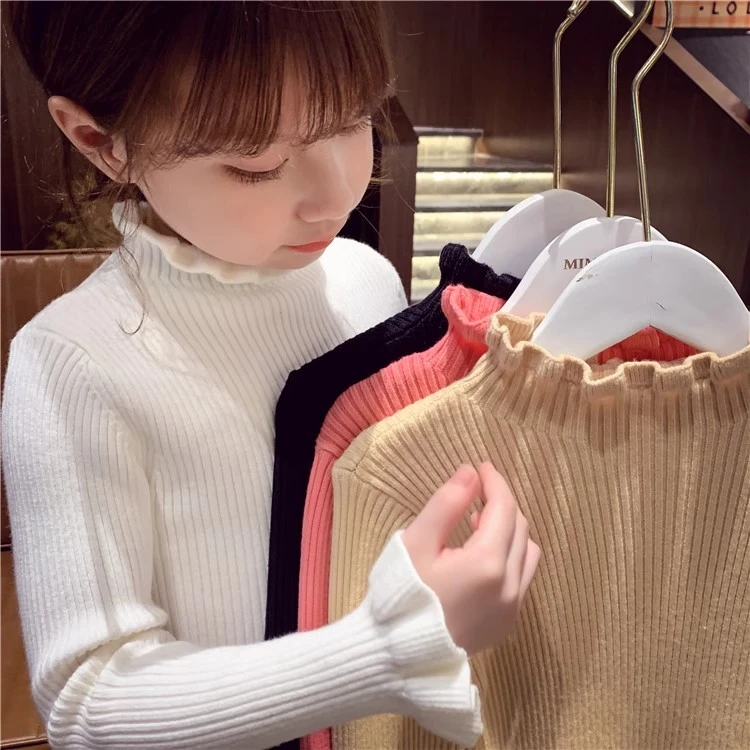 【现货】米米哈罗女童打底衫洋气儿童花边毛衣宝宝百搭上衣 GM23115