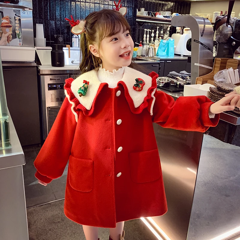 女童毛呢外套冬装洋气儿童中长款拜年服夹棉加厚呢子大衣 M83351