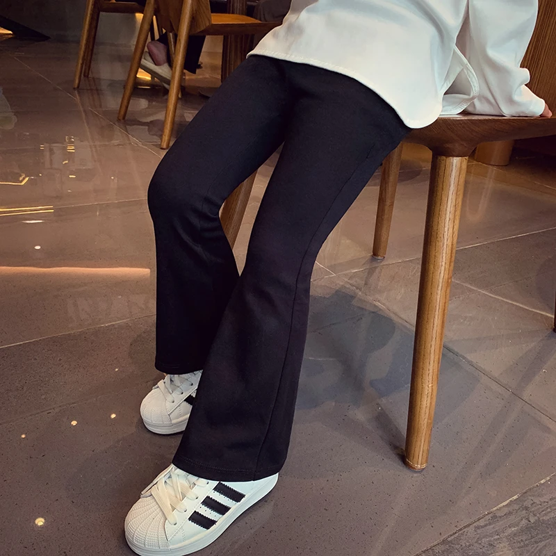 【现货】米米哈罗女童秋装洋气外穿百搭黑色显瘦喇叭休闲裤 Q24568