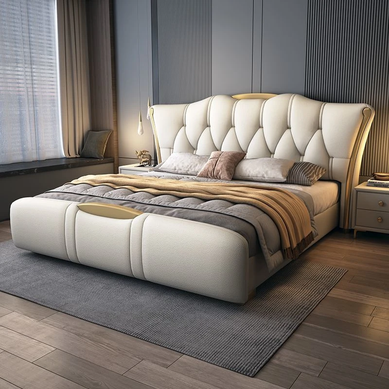 意式轻奢高档床主卧豪华大床1.8x2米床卧室床1.5米家用婚床皮艺床