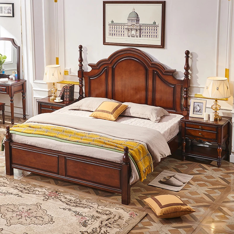 佳贵人乡村美式2米主卧婚床复古1.5轻奢软包1.8实木双人大床高箱