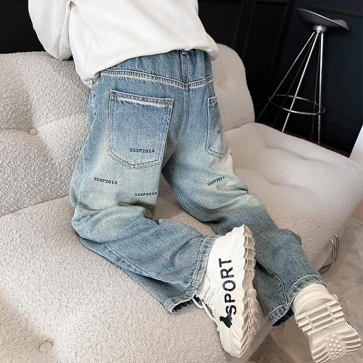 男童春秋装复古直筒阔腿牛仔裤2024新款长裤中大儿童春季宽松裤子