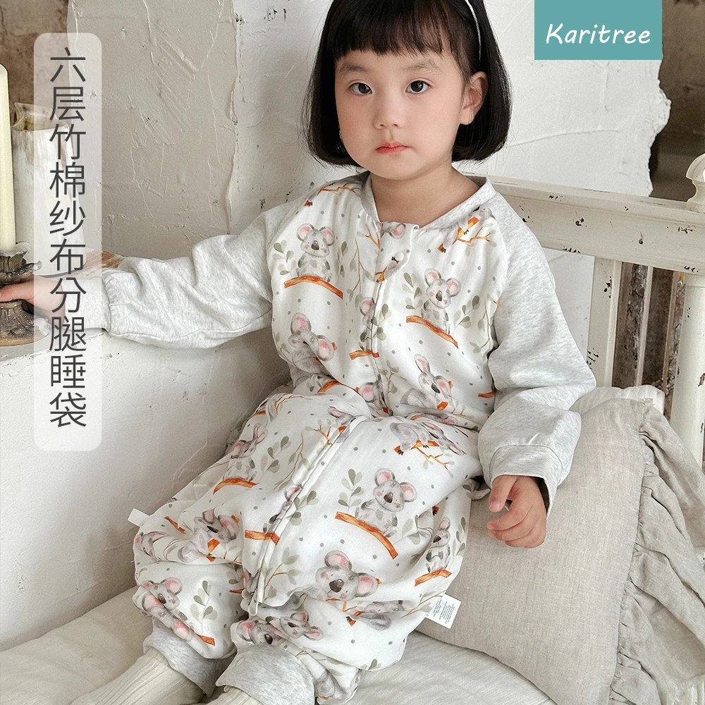 2024新款婴儿睡袋宝宝秋冬睡袋六层竹棉纱布分腿睡袋儿童防踢被