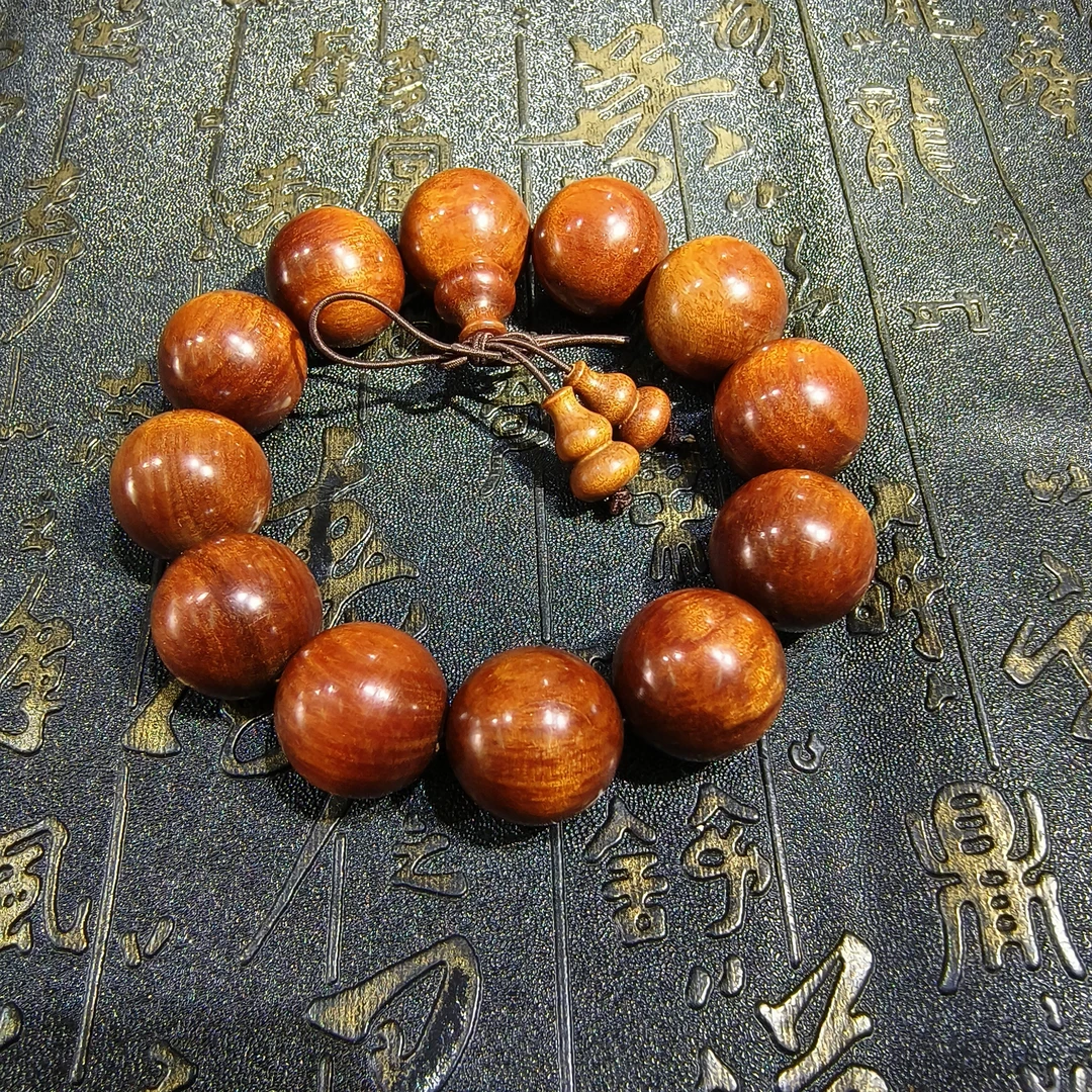 精品金丝血龙木佛珠文玩念珠高透光手串天然木质老料高密20mm