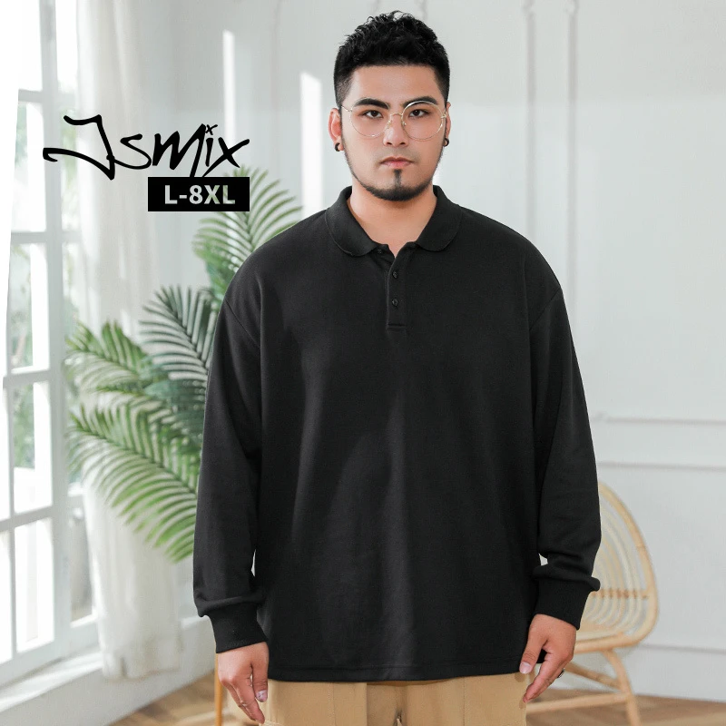 JSMIX大码长袖POLO衫潮牌男装秋冬休闲翻领上衣基础长袖polo8839