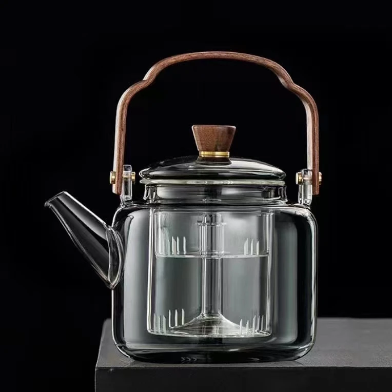 烟灰色高硼硅耐高温家用电陶炉专用蒸煮茶器1200ml玻璃泡茶提梁壶