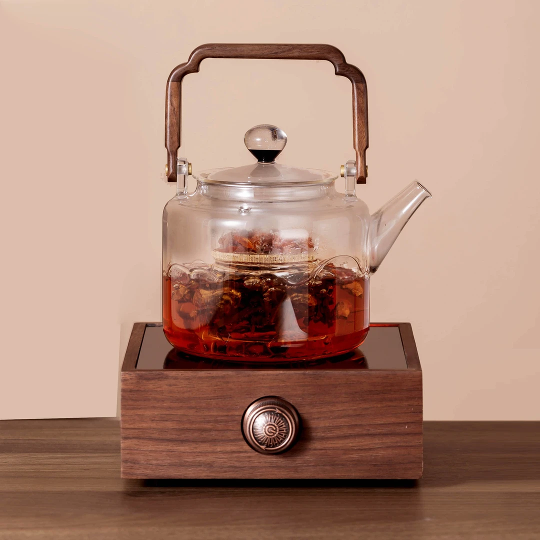 新款北美黑胡桃实木电陶炉1300W电陶炉煮茶炉烧水煮茶炉家用保温