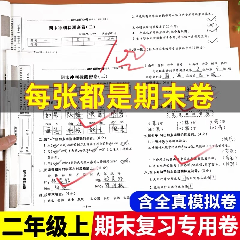 二年级上册试卷测试卷人教版语文数学期末冲刺100分综合模拟