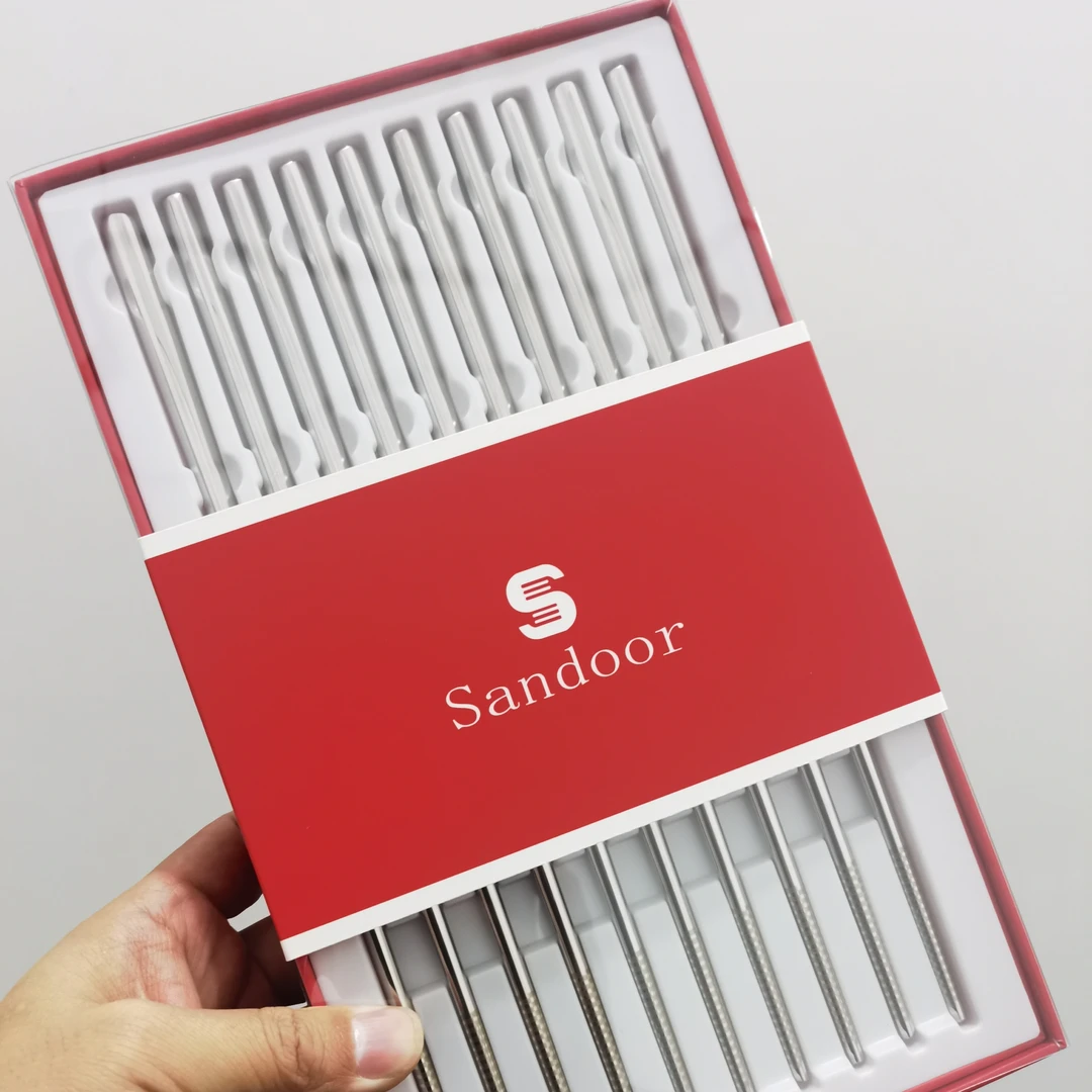 10双家用筷子防滑防霉 高档双层礼盒套装 韩式加长25CM筷子