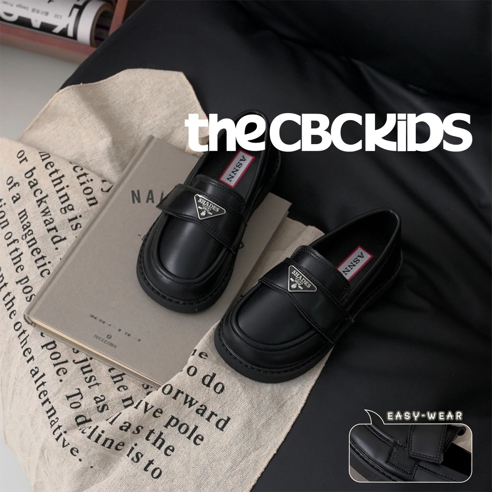 The CBC『三角标乐福』儿童小皮鞋秋款男女经典黑色魔术贴246156